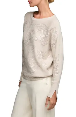NIC+ZOE NIC+ZOE Floral Sequin Embellished Cotton, Cashmere & Silk Blend Sweater in Neutral Mix — Women Autumn beige Sweaters & Knits