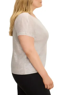 NIC+ZOE NIC+ZOE Glazed Feather Knit Short Sleeve Sweater in Cobblestone — Women Autumn silver Tops
