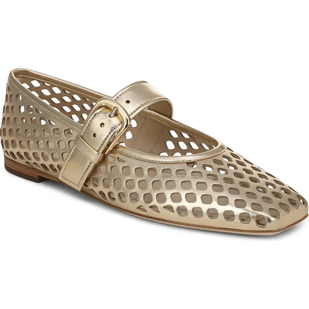Vince Vince Daniela Perforated Mary Jane Flat in Champagne — Women Spring tan Shoes
