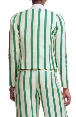 Boden Boden Salisbury Stripe Puff Sleeve Linen & Cotton Jacket in Ivory, Fresh Green Stripe in Ivory/ Fresh Green Stripe — Women Spring white Outerwear