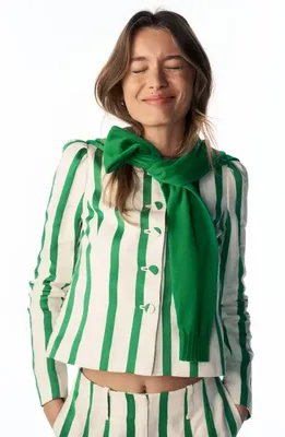 Boden Boden Salisbury Stripe Puff Sleeve Linen & Cotton Jacket in Ivory, Fresh Green Stripe in Ivory/ Fresh Green Stripe — Women Spring white Outerwear