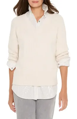 NIC+ZOE NIC+ZOE Shaker Stitch V-Neck Sweater in Classic Cream — Women Spring white Tops