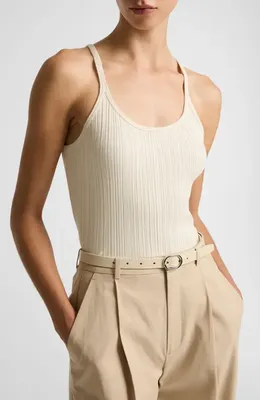 Vince Vince Variegated Rib Tank in Flax — Women Autumn beige Tank Tops & Camis