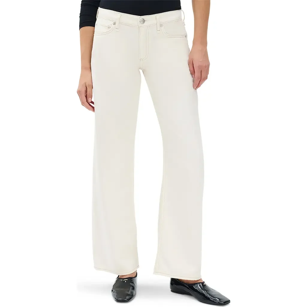 rag & bone rag & bone Cam Featherweight Low Rise Relaxed Straight Leg Jeans in Ecru — Women Spring white Pants