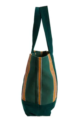 Bode Bode Parakeet Stripe Canvas & Corduroy Tote in Green Multi — Unisex Autumn teal Accessories