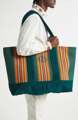 Bode Bode Parakeet Stripe Canvas & Corduroy Tote in Green Multi — Unisex Autumn teal Accessories