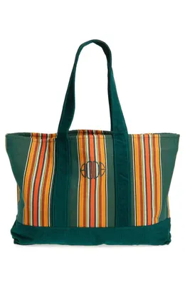 Bode Bode Parakeet Stripe Canvas & Corduroy Tote in Green Multi — Unisex Autumn teal Accessories
