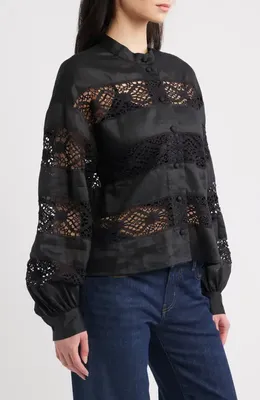 FRAME FRAME The Statement Heirloom Shirt in Black — Women Winter black Blouses