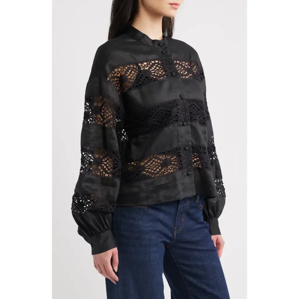 FRAME FRAME The Statement Heirloom Shirt in Black — Women Winter black Tops