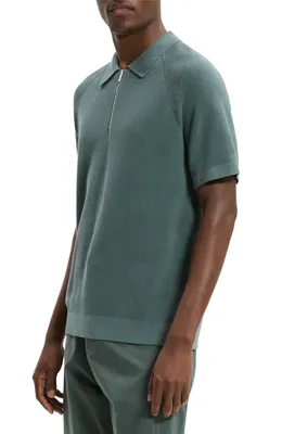 Theory Theory Tactile Cotton Quarter Zip Polo in Light Pine Grove — Men Summer teal Tops