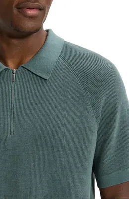 Theory Theory Tactile Cotton Quarter Zip Polo in Light Pine Grove — Men Summer teal Tops