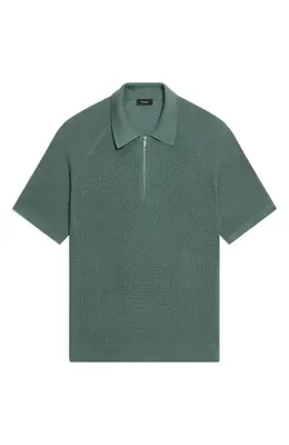 Theory Theory Tactile Cotton Quarter Zip Polo in Light Pine Grove — Men Summer teal Tops