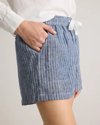 Quince Quince | Women's 100% European Linen Shorts in Chambray Stripe — Women Summer blue Shorts