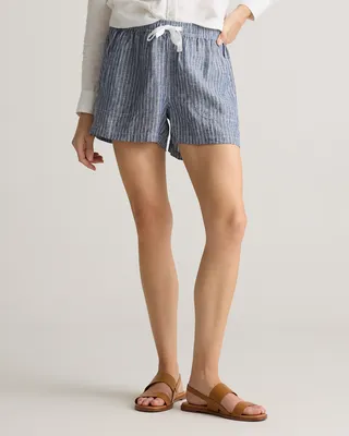 Quince Quince | Women's 100% European Linen Shorts in Chambray Stripe — Women Summer blue Shorts