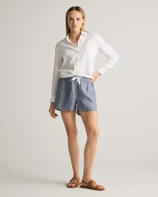 Quince Quince | Women's 100% European Linen Shorts in Chambray Stripe — Women Summer blue Shorts