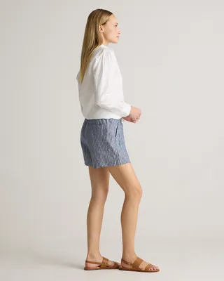 Quince Quince | Women's 100% European Linen Shorts in Chambray Stripe — Women Summer blue Shorts