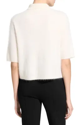 Theory Theory Brushed Cashmere Short Sleeve Cardigan in Ivory — Women Spring white Sweaters & Knits