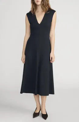 FRAME FRAME The Studio Cotton Midi Dress in Navy — Women Winter navy Dresses