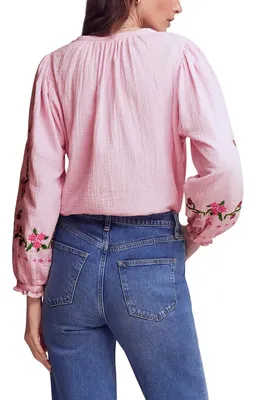 Boden Boden Camille Double Cloth Button-Up Shirt in Pink Embroidery — Women Spring pink Tops