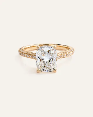 Quince Quince | Women's Lab Grown Diamond Elongated Cushion Pave Cathedral Engagement Ring 3ct in Yellow Gold — Women Spring yellow Accessories