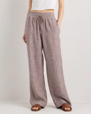 Quince Quince | Women's 100% European Linen Wide Leg Pants in Taupe Brown Chambray — Women Autumn grey Trousers & Chinos