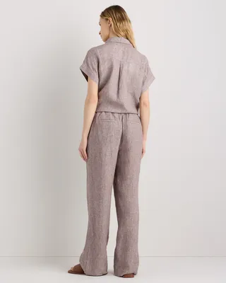 Quince Quince | Women's 100% European Linen Wide Leg Pants in Taupe Brown Chambray — Women Autumn grey Trousers & Chinos