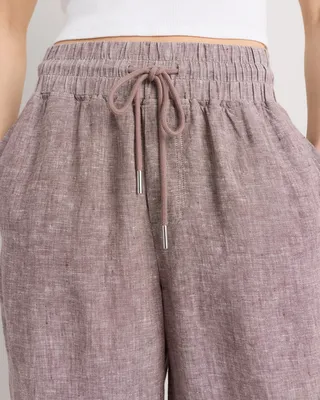 Quince Quince | Women's 100% European Linen Wide Leg Pants in Taupe Brown Chambray — Women Autumn grey Trousers & Chinos