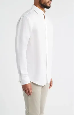 johnnie-O johnnie-O McCarthy Solid Linen Blend Button-Up Shirt in White — Men Winter white Tops