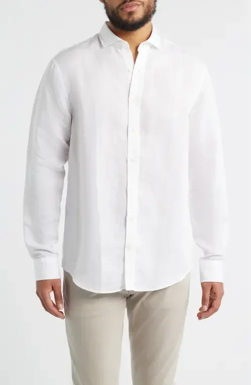 johnnie-O johnnie-O McCarthy Solid Linen Blend Button-Up Shirt in White — Men Winter white Tops