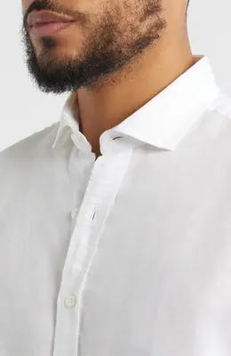 johnnie-O johnnie-O McCarthy Solid Linen Blend Button-Up Shirt in White — Men Winter white Tops