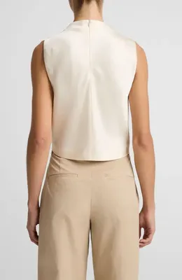 Vince Vince Cowl Neck Sleeveless Satin Top in Flax — Women Spring white Tops