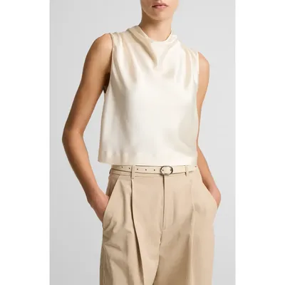 Vince Vince Cowl Neck Sleeveless Satin Top in Flax — Women Spring white Tops