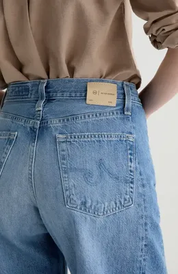 AG AG Hattie Raw Hem High Waist Crop Barrel Leg Jeans in 17 Years Divergent — Women Summer blue Pants