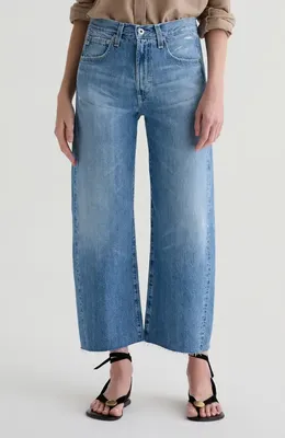 AG AG Hattie Raw Hem High Waist Crop Barrel Leg Jeans in 17 Years Divergent — Women Summer blue Pants