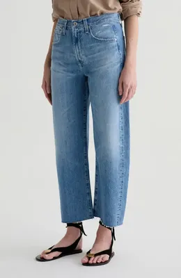 AG AG Hattie Raw Hem High Waist Crop Barrel Leg Jeans in 17 Years Divergent — Women Summer blue Pants