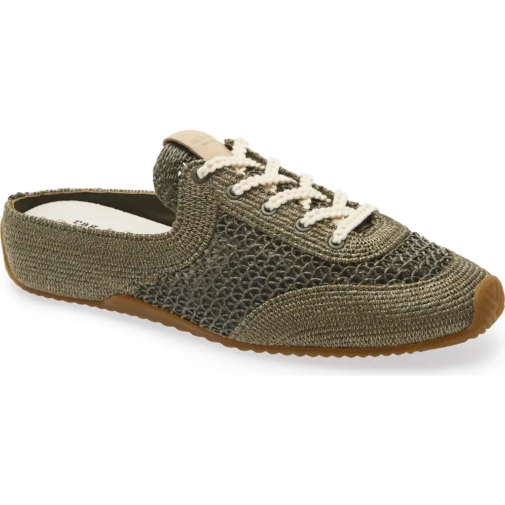 rag & bone rag & bone Retro Runner Slim Ultra Mule in Loden Raffia — Women Autumn grey Shoes