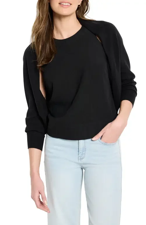 NIC+ZOE NIC+ZOE Cotton Blend Shrug Cardigan in Black Onyx — Women Winter black Tops
