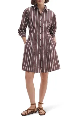 rag & bone rag & bone Taylor Stripe Tie Waist Long Sleeve Shirtdress in Rosewood Stripe — Women Autumn grey Dresses