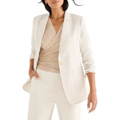 NIC+ZOE NIC+ZOE Topstitch Detail Stretch Blazer in Coconut — Women Spring ivory Outerwear