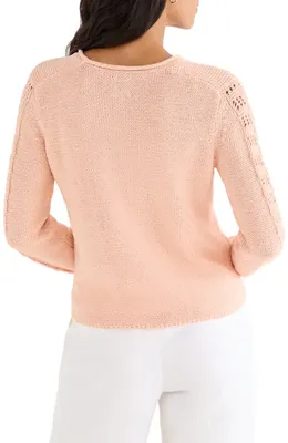 NIC+ZOE NIC+ZOE Crochet Sleeve Sweater in Sherbert — Women Spring beige Tops