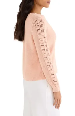 NIC+ZOE NIC+ZOE Crochet Sleeve Sweater in Sherbert — Women Spring beige Tops