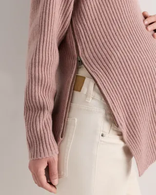 Quince Quince | Women's Mongolian Cashmere Ribbed Side Zip Maternity Sweater in Heather Vintage Pink in Heather Vintage Pink — Women Spring Tops
