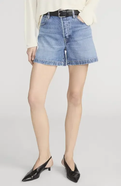 FRAME FRAME The Everyday High Waist Denim Shorts in Tempo — Women Summer blue Shorts