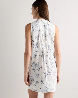 Quince Quince | Women's 100% European Linen Sleeveless Swing Dress in Ivory Porcelain Blue Petite Floral — Women Summer ivory Dresses