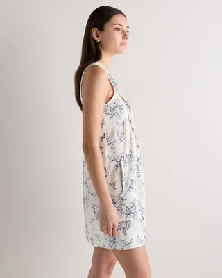 Quince Quince | Women's 100% European Linen Sleeveless Swing Dress in Ivory Porcelain Blue Petite Floral — Women Summer ivory Dresses