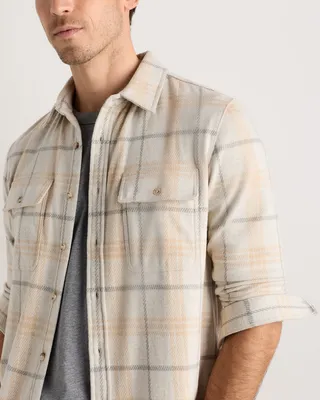 Quince Quince | Men's Stretch Sweater Fleece Shirt in Oatmeal Check — Men Autumn ivory Button-Down Shirts
