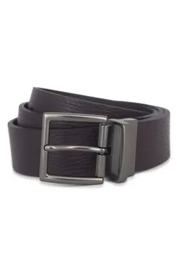 Vince Vince Pebble Leather Belt in Cacao Brown/Matte Gunmetal — Men Autumn brown Accessories