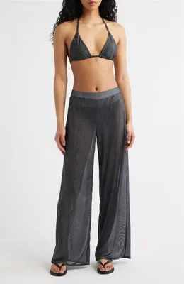 rag & bone rag & bone rb Miramar Mesh Wide Leg Cover-Up Pants in Washed Black — Women Winter black Pants