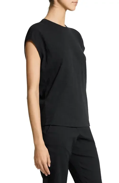 Theory Theory Cap Sleeve Organic Cotton T-Shirt in Black — Women Winter black T-Shirts & Tees