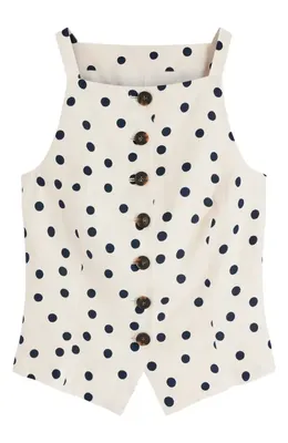 Boden Boden Sleeveless Linen Button-Up Shirt in Ivory Spot — Women Spring white Tops